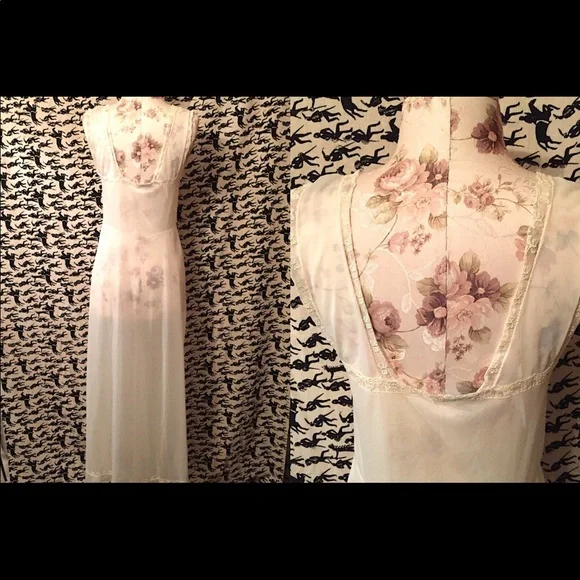 Vintage 1950s Long Slip Romantic Nightgown by Carillon Retro Boho small